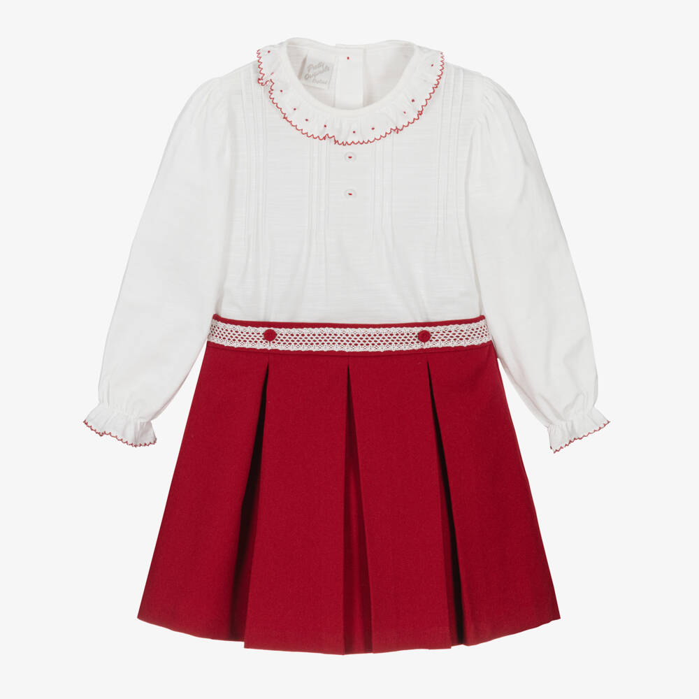 Pretty Originals-Girls White & Red Skirt Set with Ruffles & Pleats | Childrensalon