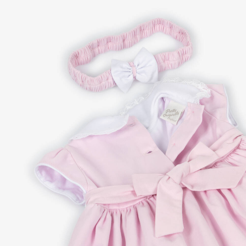 Pretty Originals-Little Girls Pale Pink Hand-Smocked Dress & Headband Set | Childrensalon