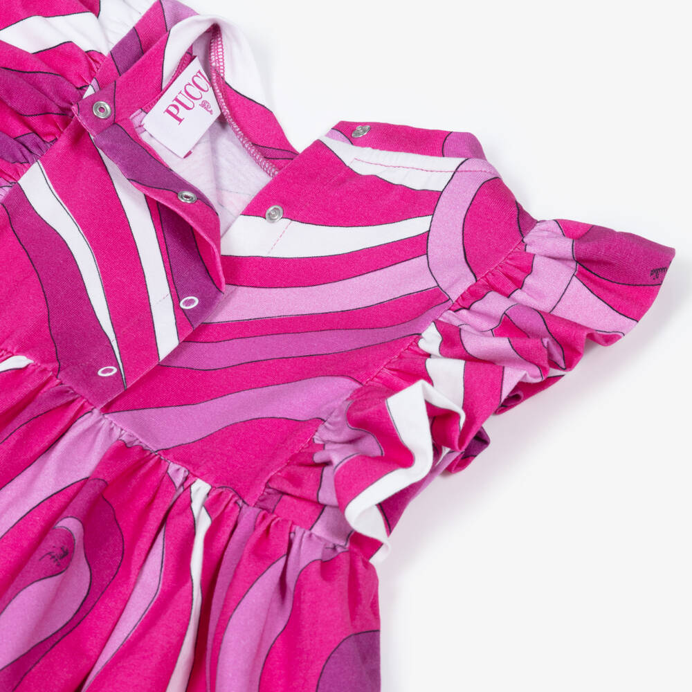 PUCCI-Baby Girls Bright Pink Cotton Jersey Dress with Marmo Print | Childrensalon