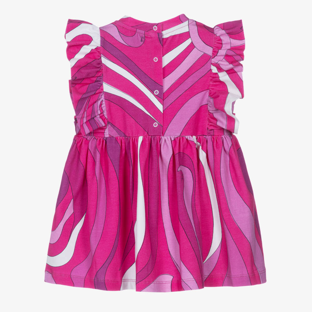 PUCCI-Baby Girls Bright Pink Cotton Jersey Dress with Marmo Print | Childrensalon