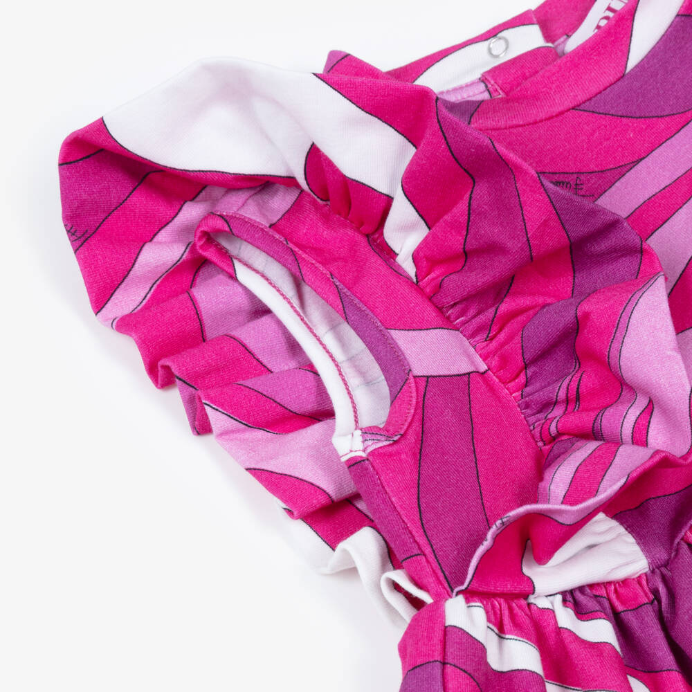 PUCCI-Baby Girls Bright Pink Cotton Jersey Dress with Marmo Print | Childrensalon