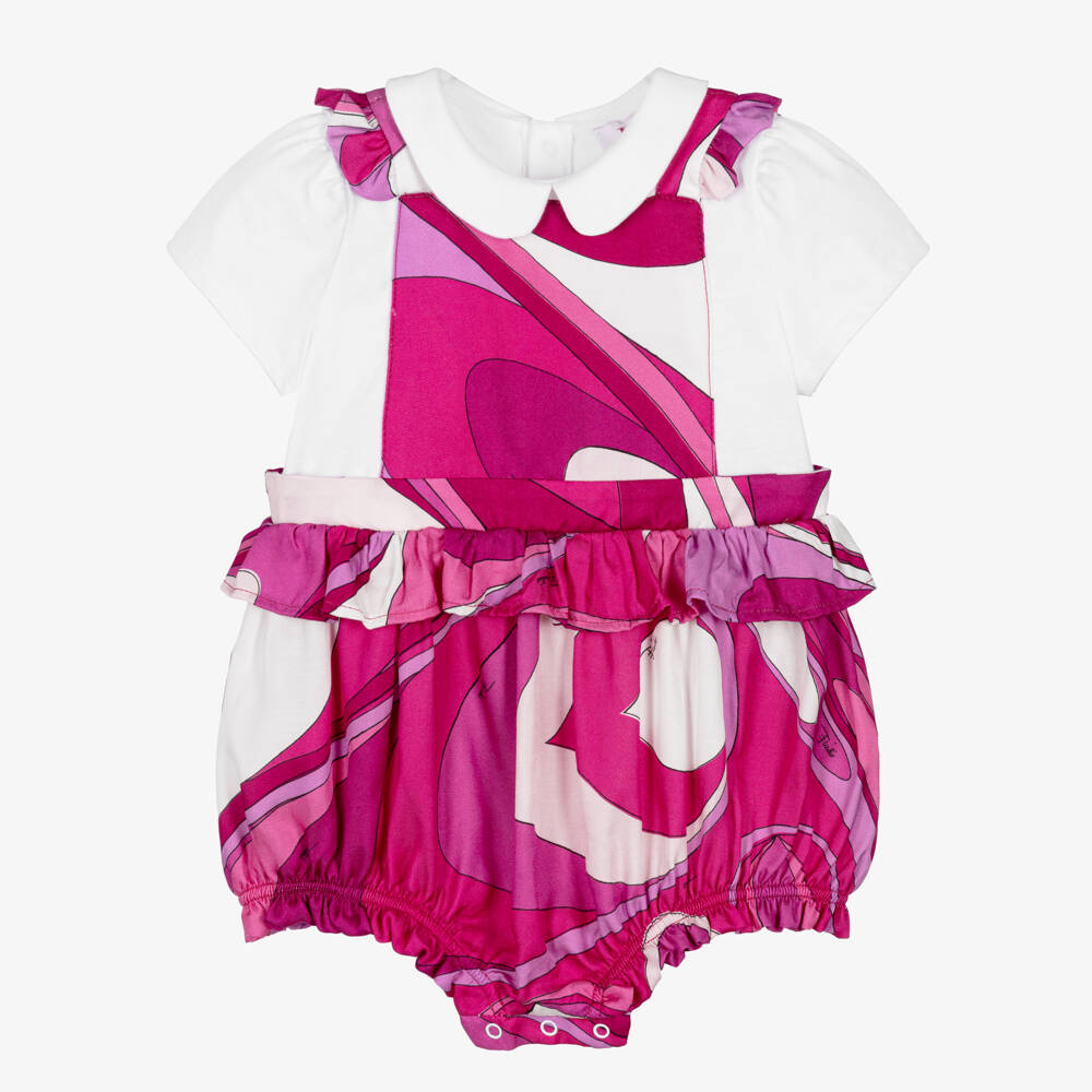 PUCCI-Baby Girls Pink & White Marmo Print Shortie  | Childrensalon