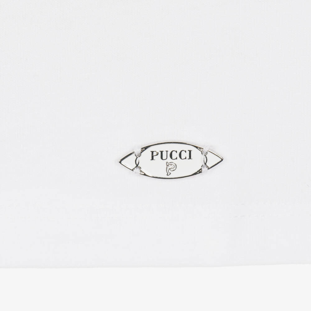 PUCCI-Baby Girls White Cotton T-Shirt with Orchidee Ruffle | Childrensalon