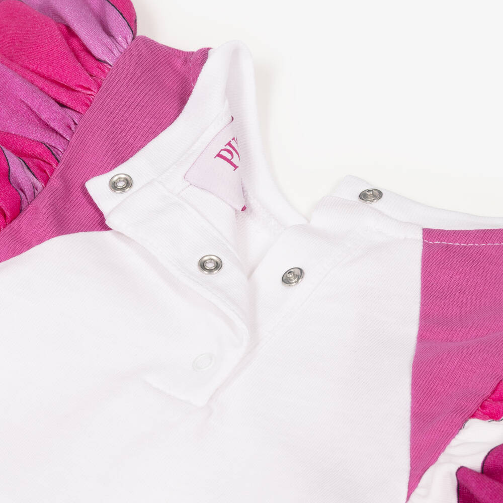 PUCCI-Baby Girls White & Pink T-Shirt with Fish Motif & Marmo Frills | Childrensalon