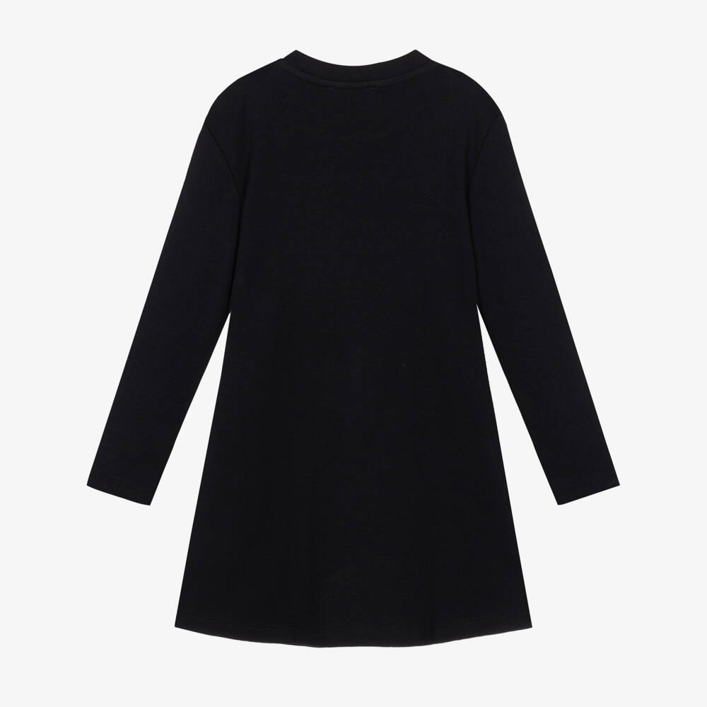 PUCCI-Girls Black Cotton Jersey Dress with Orchidee Print Ruffles | Childrensalon