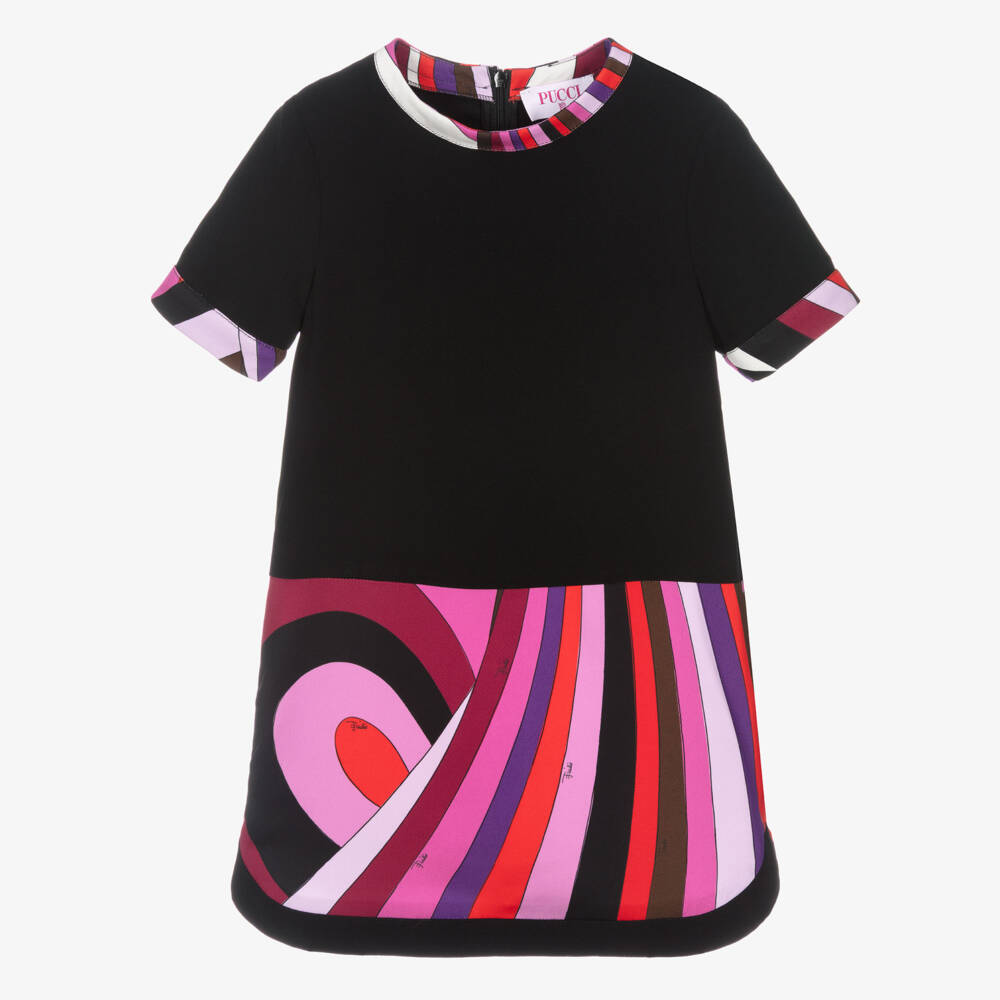 PUCCI-Girls Black & Pink Iride Print Shift Dress | Childrensalon