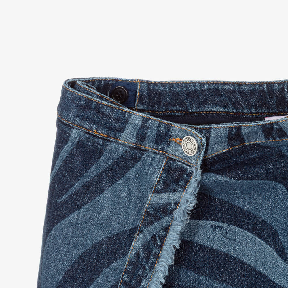 PUCCI-Girls Blue Denim Marmo Print Wrap-Over Skirt | Childrensalon