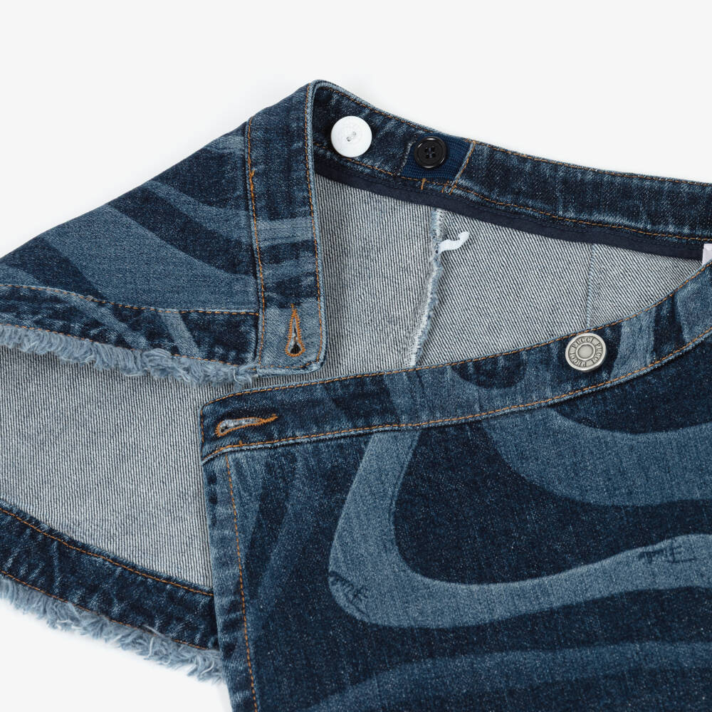 PUCCI-Girls Blue Denim Marmo Print Wrap-Over Skirt | Childrensalon