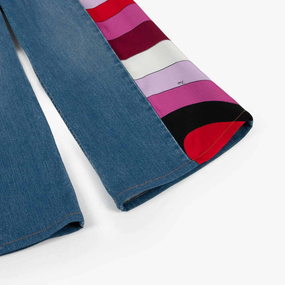 PUCCI-Girls Blue Denim Wide-Leg Iride Print Jeans | Childrensalon