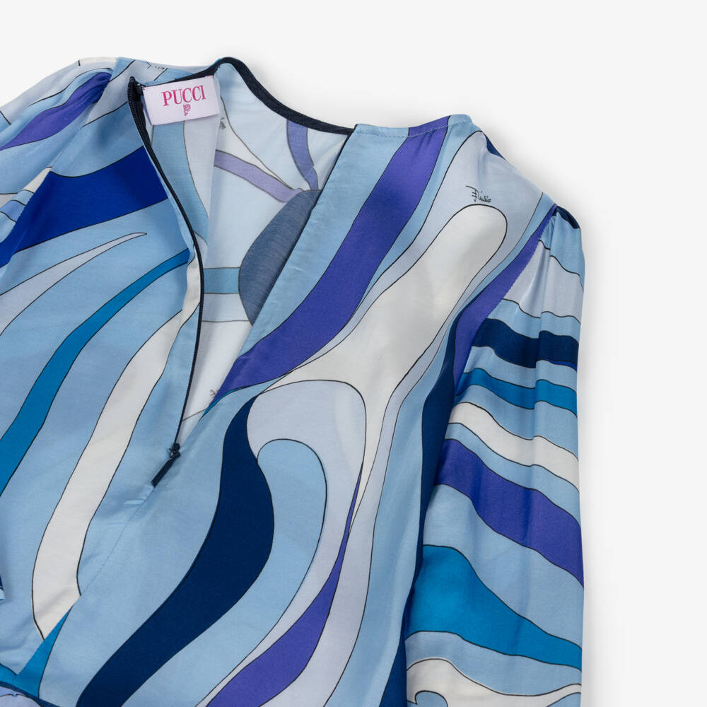 PUCCI-Girls Blue Marmo Print Satin Dress | Childrensalon