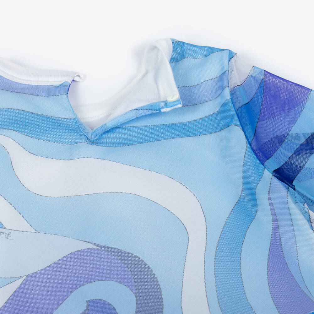 PUCCI-Girls Blue Marmo Print Tulle Dress | Childrensalon