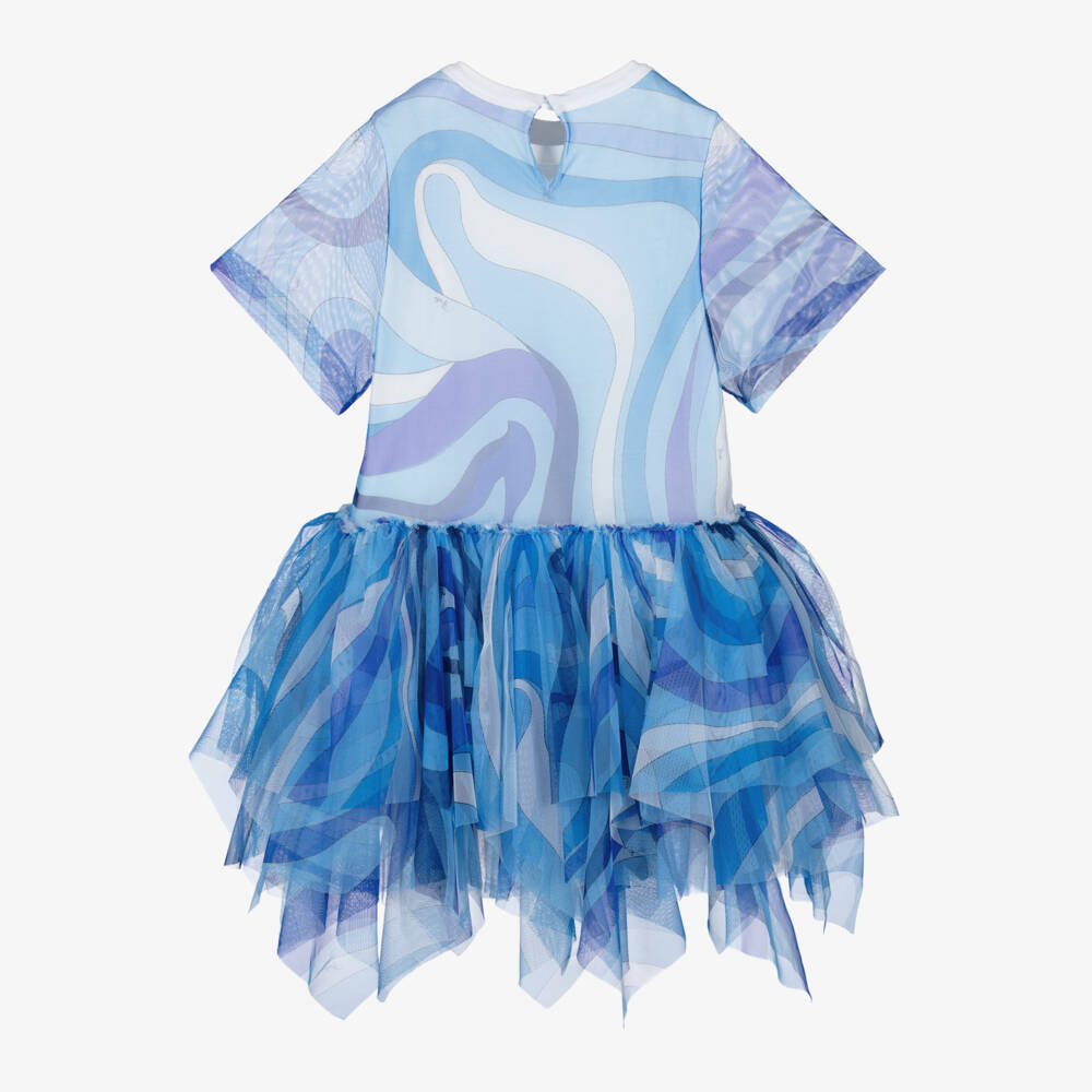 PUCCI-Girls Blue Marmo Print Tulle Dress | Childrensalon