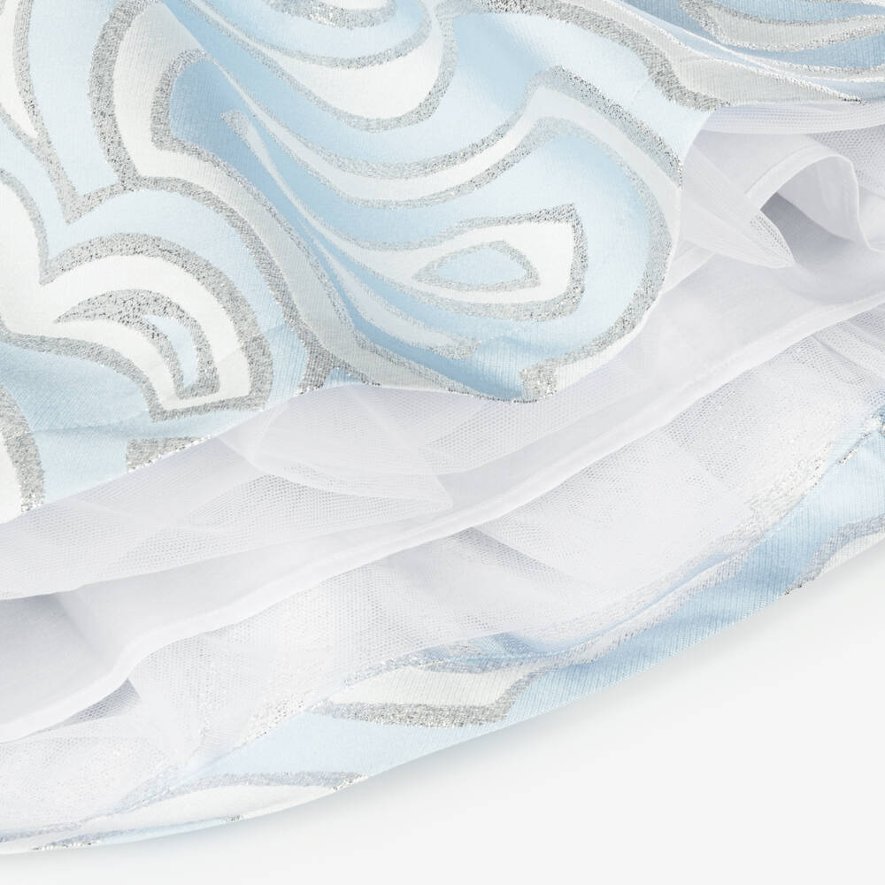 PUCCI-Girls Blue & Silver Labirinto Print Dress with Pleats | Childrensalon