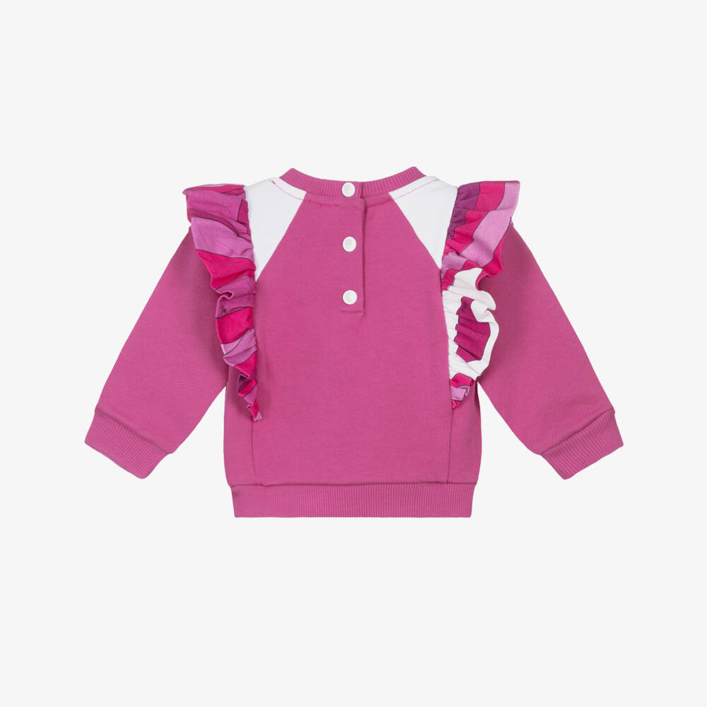 PUCCI-Girls Bright Pink Sweatshirt with Fish Motif & Marmo Print | Childrensalon
