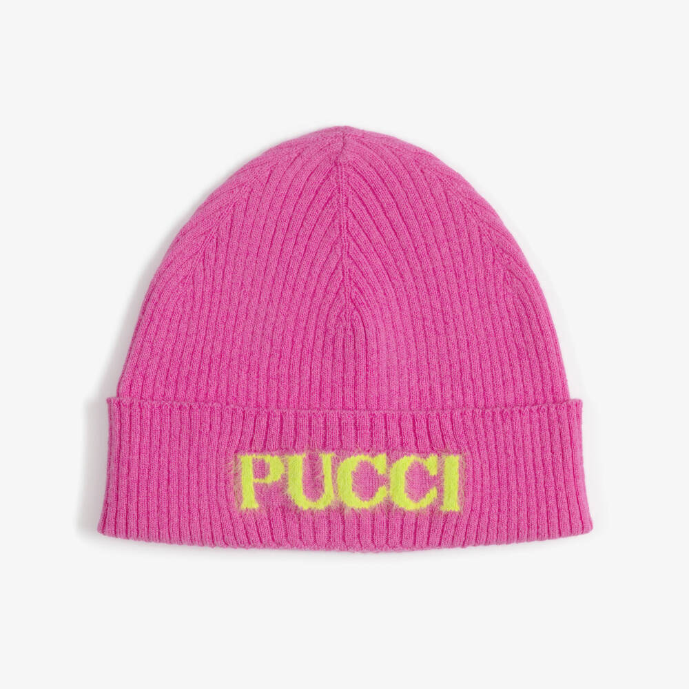 PUCCI-Girls Bright Pink Wool & Cashmere Beanie Hat | Childrensalon
