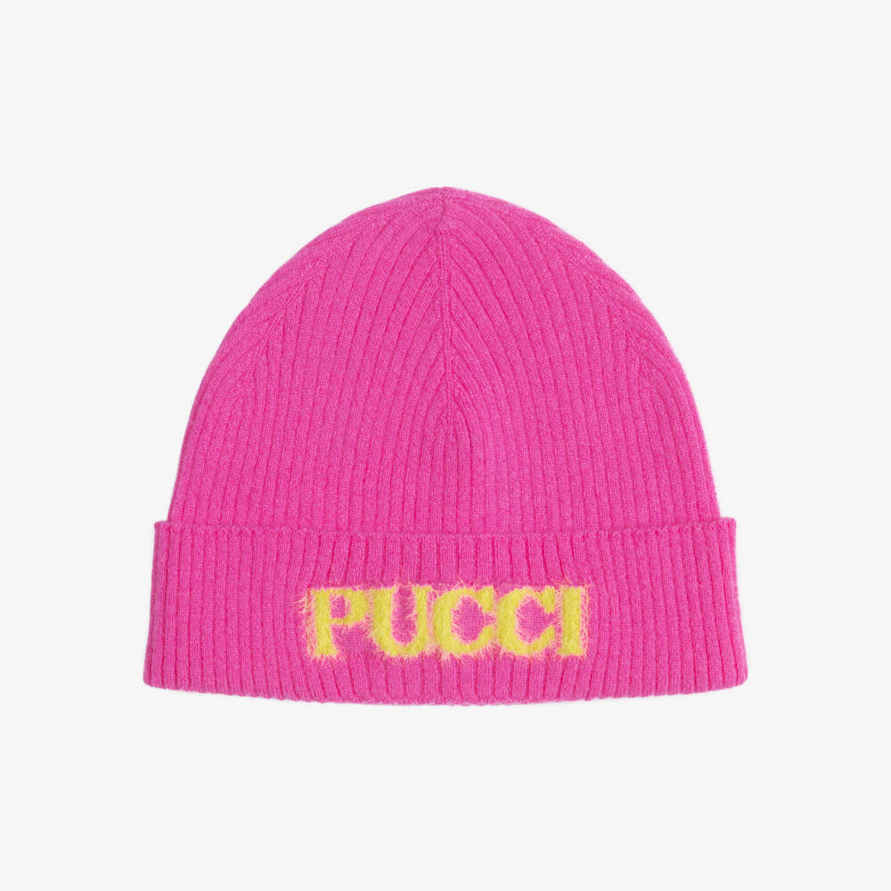 PUCCI-Girls Bright Pink Wool & Cashmere Beanie Hat  | Childrensalon