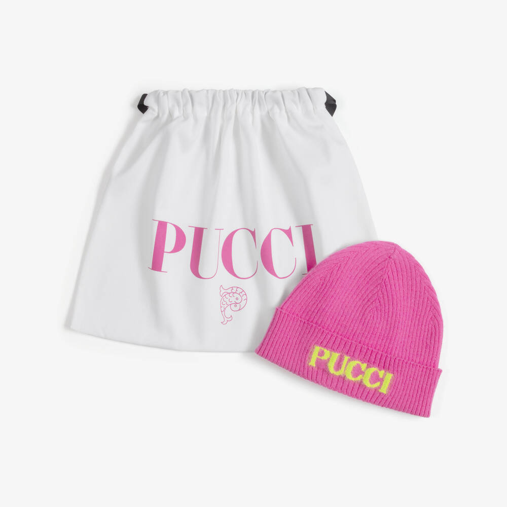 PUCCI-Girls Bright Pink Wool & Cashmere Beanie Hat | Childrensalon