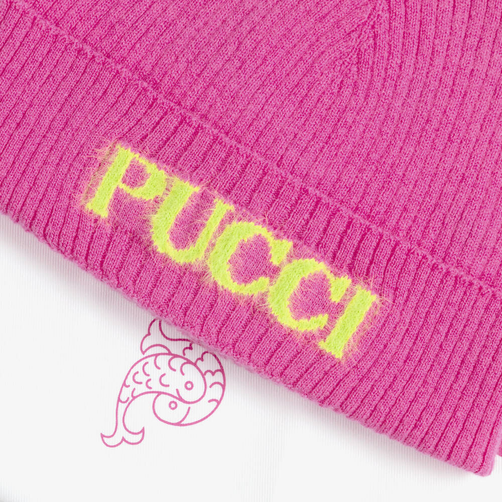 PUCCI-Girls Bright Pink Wool & Cashmere Beanie Hat | Childrensalon