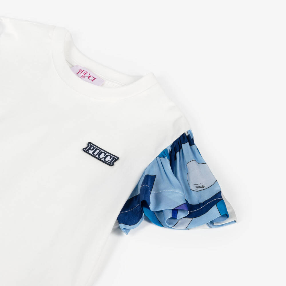 PUCCI-Girls Ivory Cotton Marmo Print T-Shirt | Childrensalon