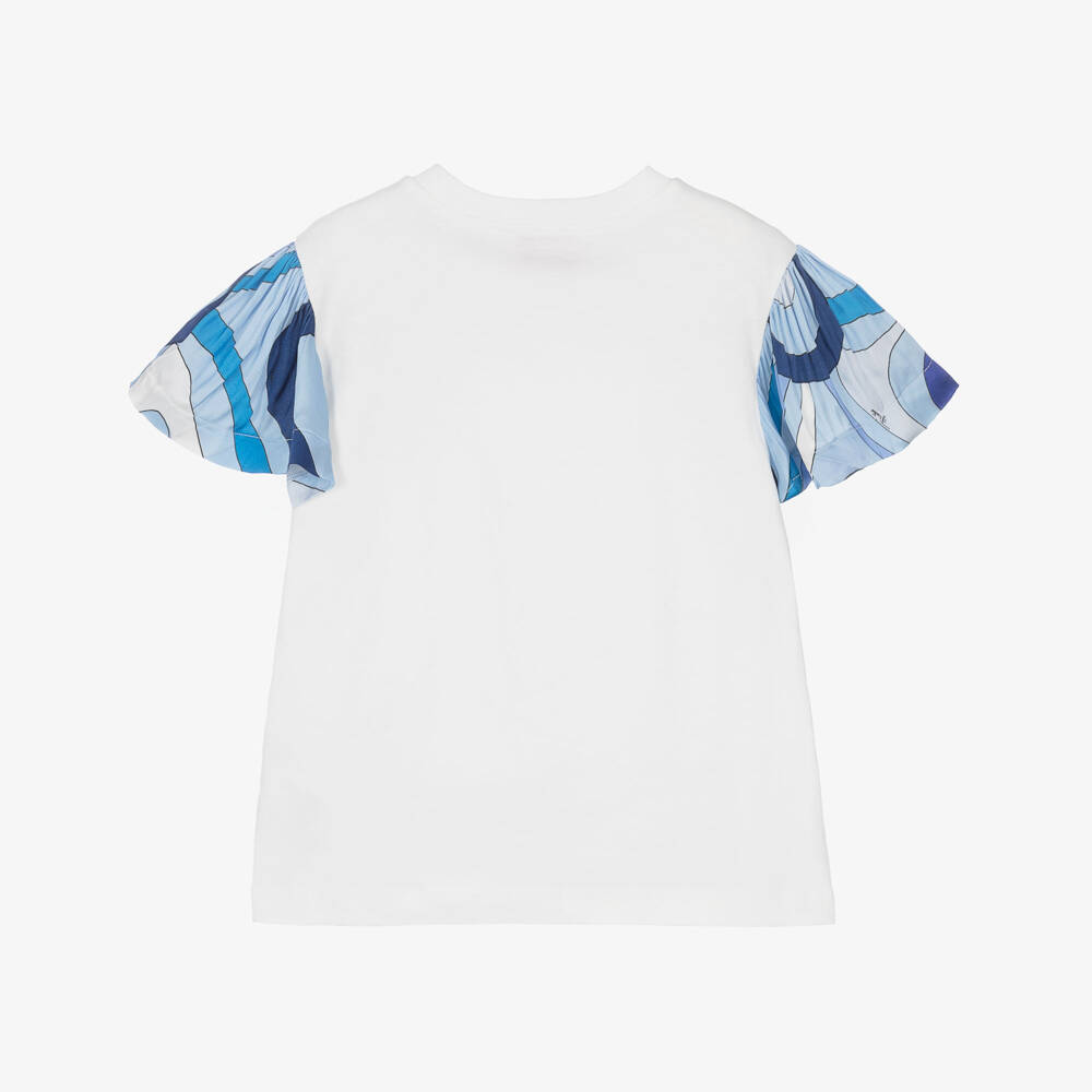 PUCCI-Girls Ivory Cotton Marmo Print T-Shirt | Childrensalon