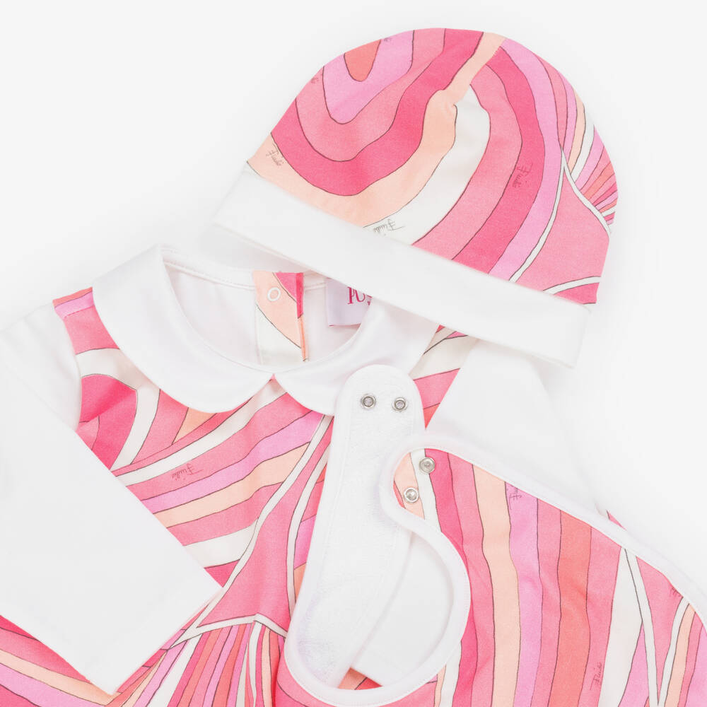 PUCCI-Girls Ivory & Pink Cotton Iride Babysuit Set | Childrensalon