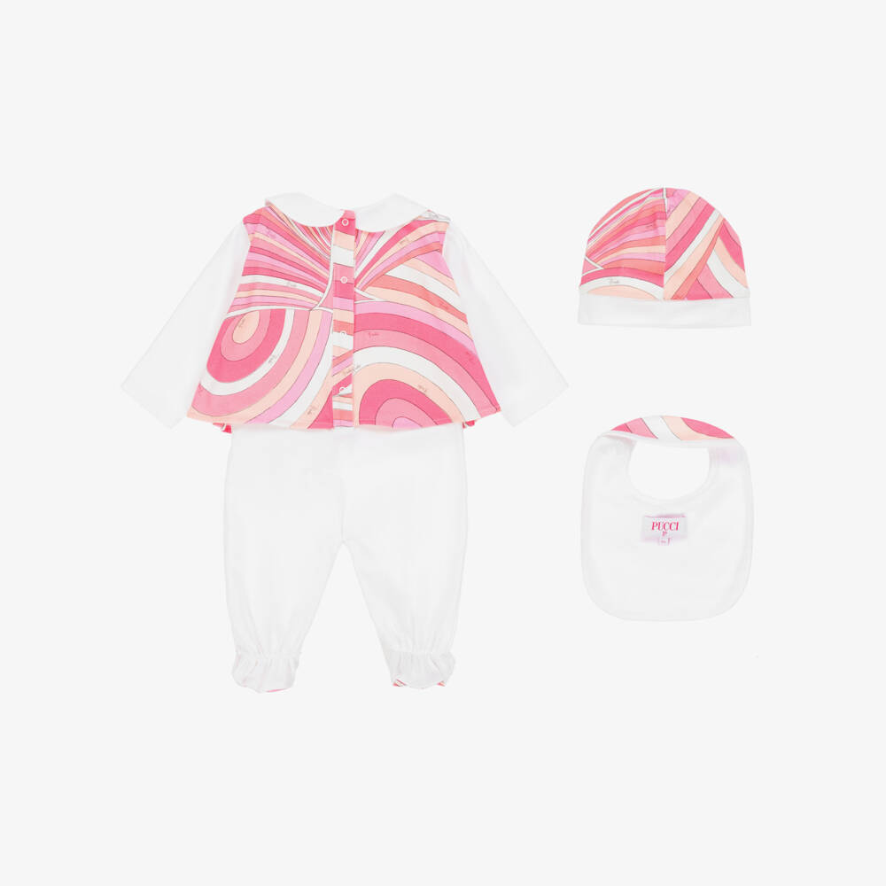 PUCCI-Girls Ivory & Pink Cotton Iride Babysuit Set | Childrensalon