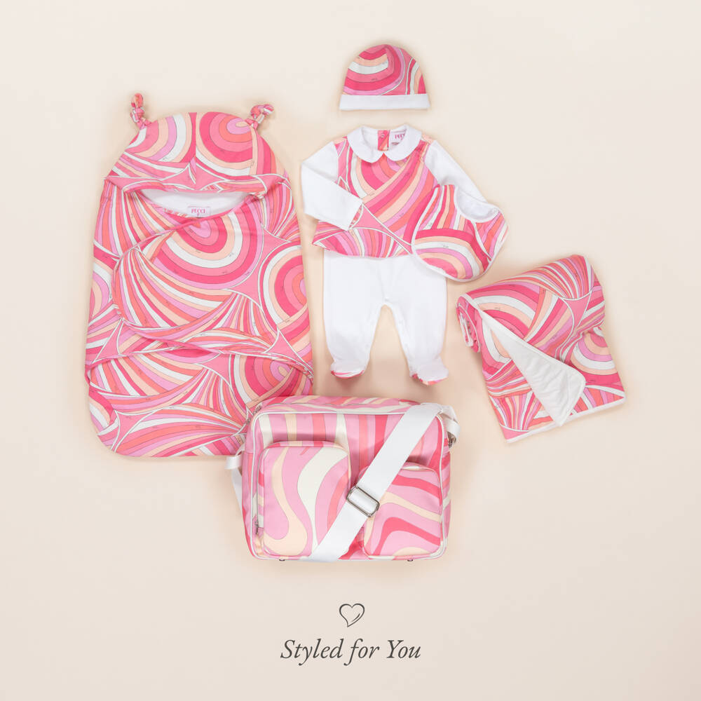 PUCCI-Girls Ivory & Pink Cotton Iride Babysuit Set | Childrensalon