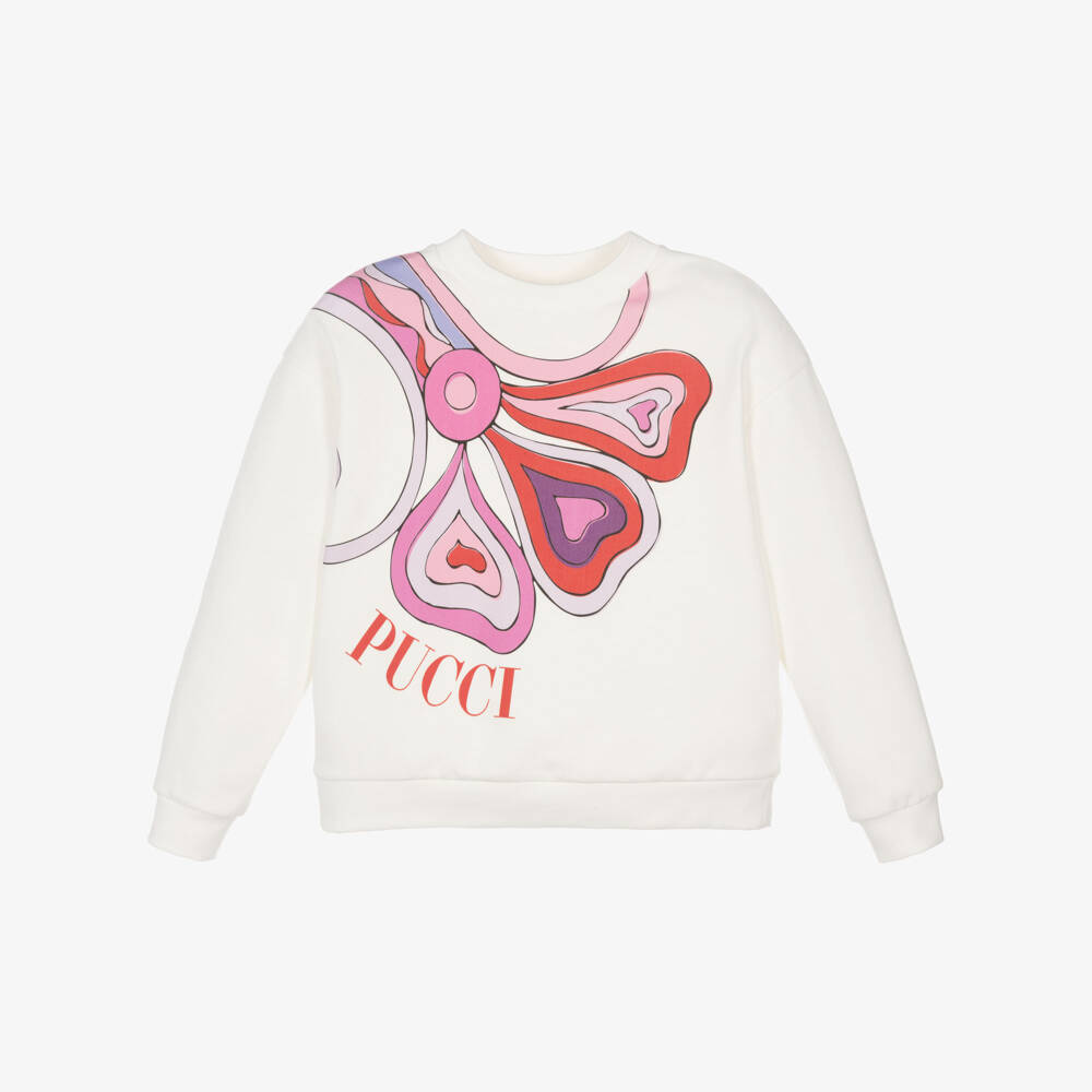 PUCCI-Girls Ivory & Pink Cotton Orchidee Sweatshirt | Childrensalon