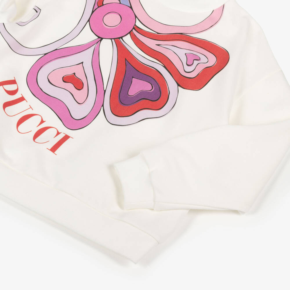 PUCCI-Girls Ivory & Pink Cotton Orchidee Sweatshirt | Childrensalon