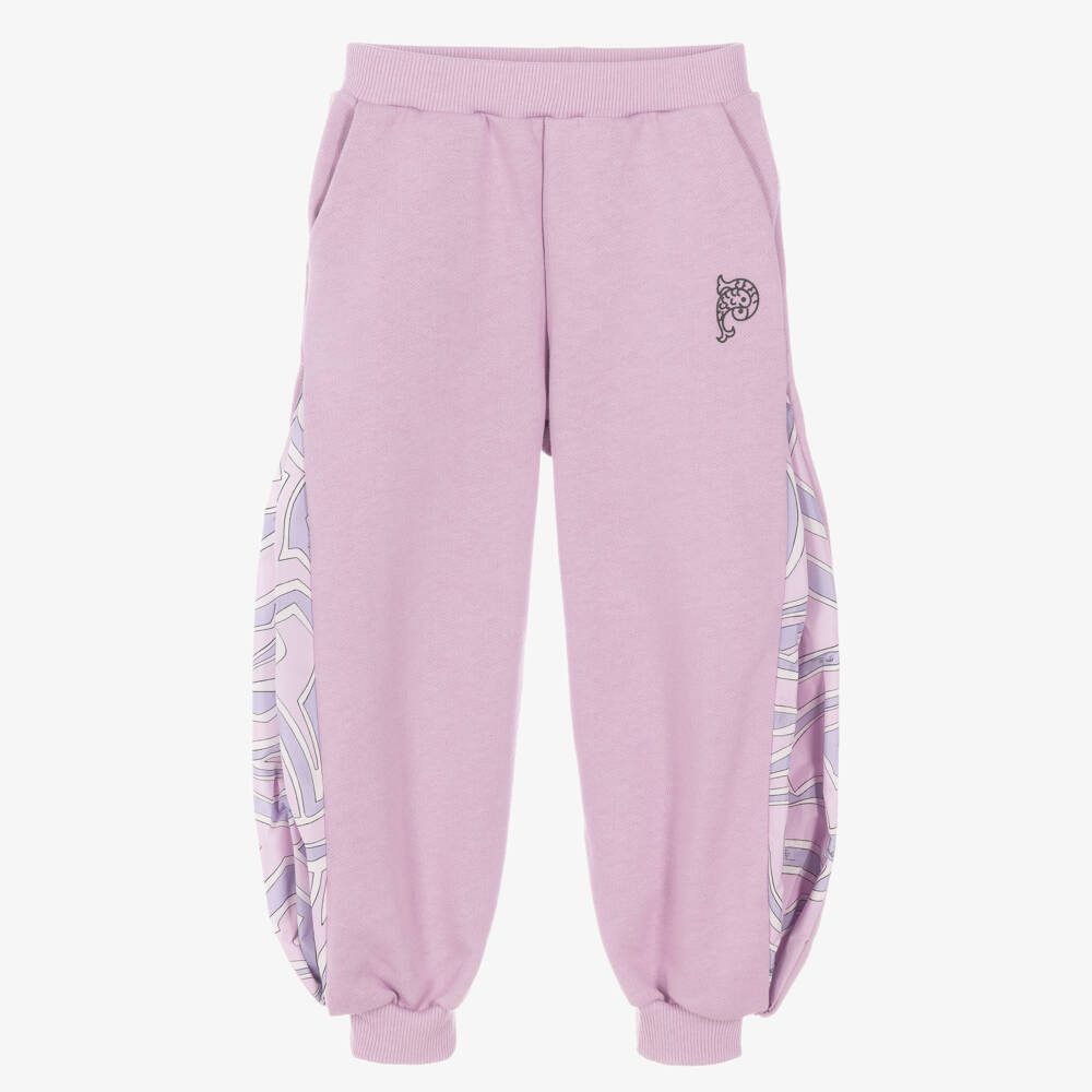 PUCCI-Girls Lilac Labirinto Trim Cotton Joggers | Childrensalon