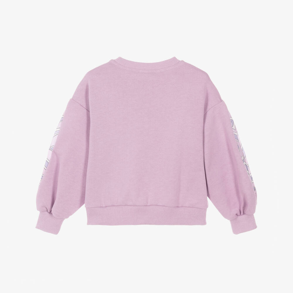 PUCCI-Girls Lilac Labirinto Trim Puff-Sleeve Cotton Sweatshirt | Childrensalon
