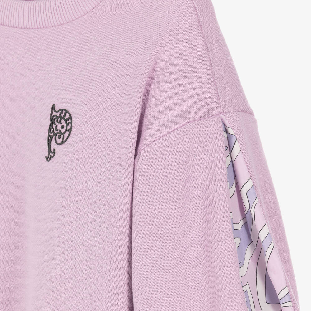 PUCCI-Girls Lilac Labirinto Trim Puff-Sleeve Cotton Sweatshirt | Childrensalon