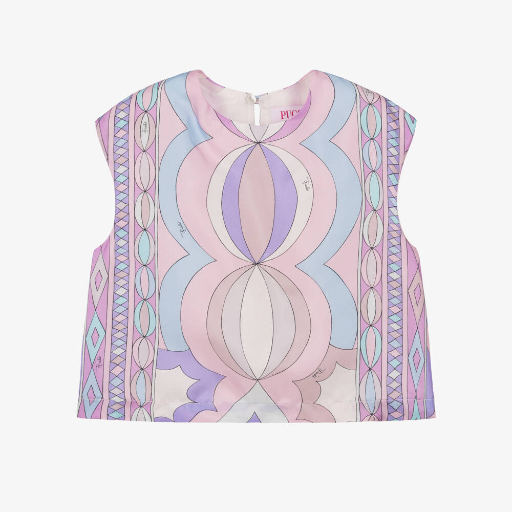 PUCCI-Girls Lilac & Pink Collane Print Silk Blouse | Childrensalon