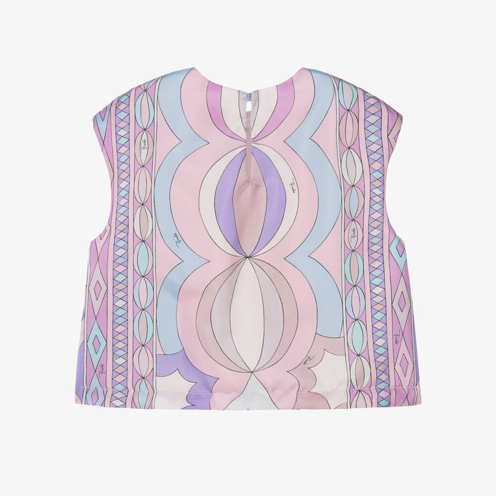 PUCCI-Girls Lilac & Pink Collane Print Silk Blouse | Childrensalon