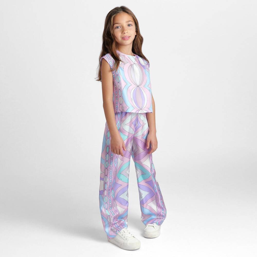PUCCI-Girls Lilac & Pink Collane Print Silk Blouse | Childrensalon