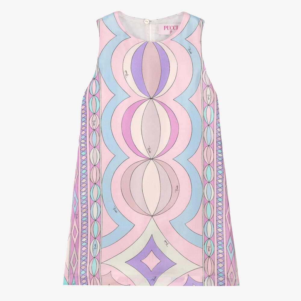 PUCCI-Girls Lilac & Pink Collane Print Silk Dress | Childrensalon