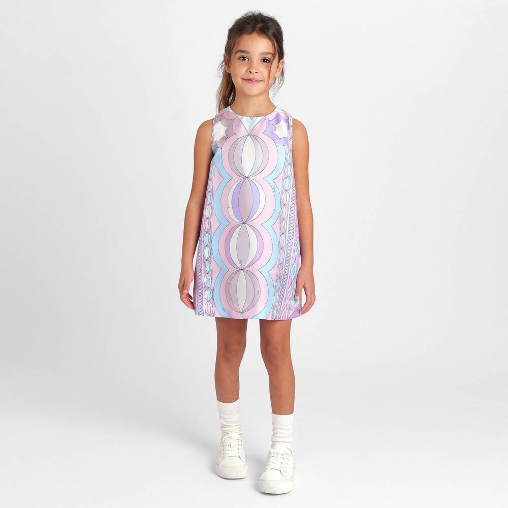 PUCCI-Girls Lilac & Pink Collane Print Silk Dress | Childrensalon