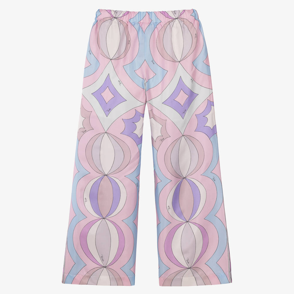 PUCCI-Girls Lilac & Pink Collane Print Silk Trousers | Childrensalon