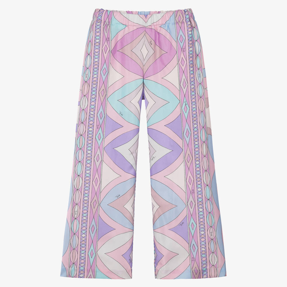 PUCCI-Girls Lilac & Pink Collane Print Silk Trousers | Childrensalon