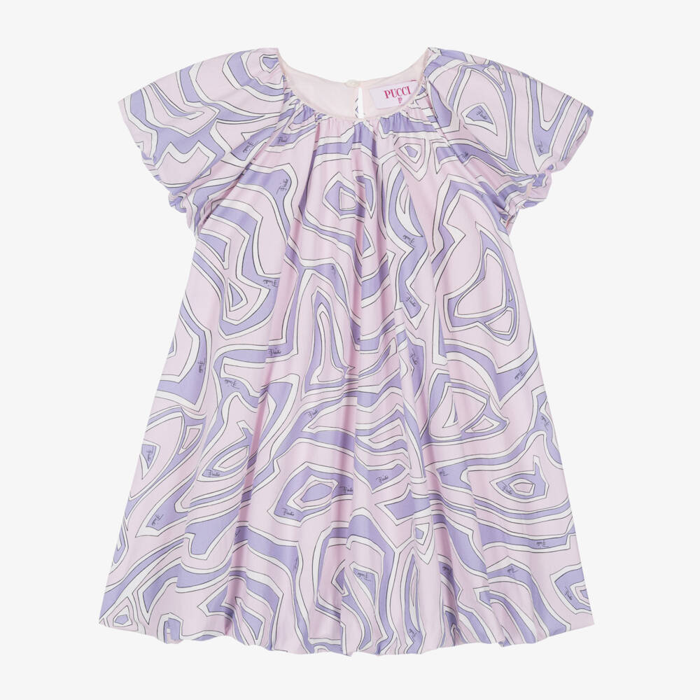 PUCCI-Girls Lilac & Pink Marmo Print Cotton Dress | Childrensalon