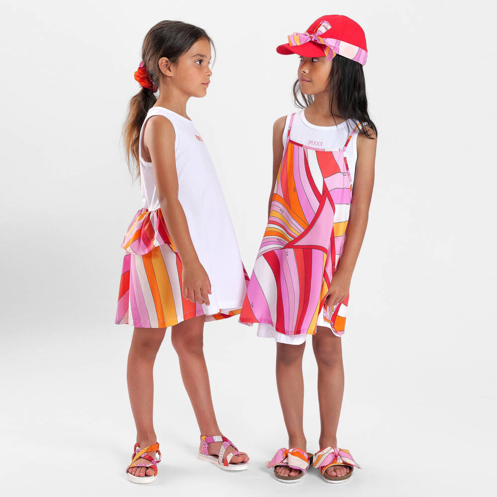 PUCCI-Girls Orange & Pink Iride Print 2 in 1 Dress | Childrensalon