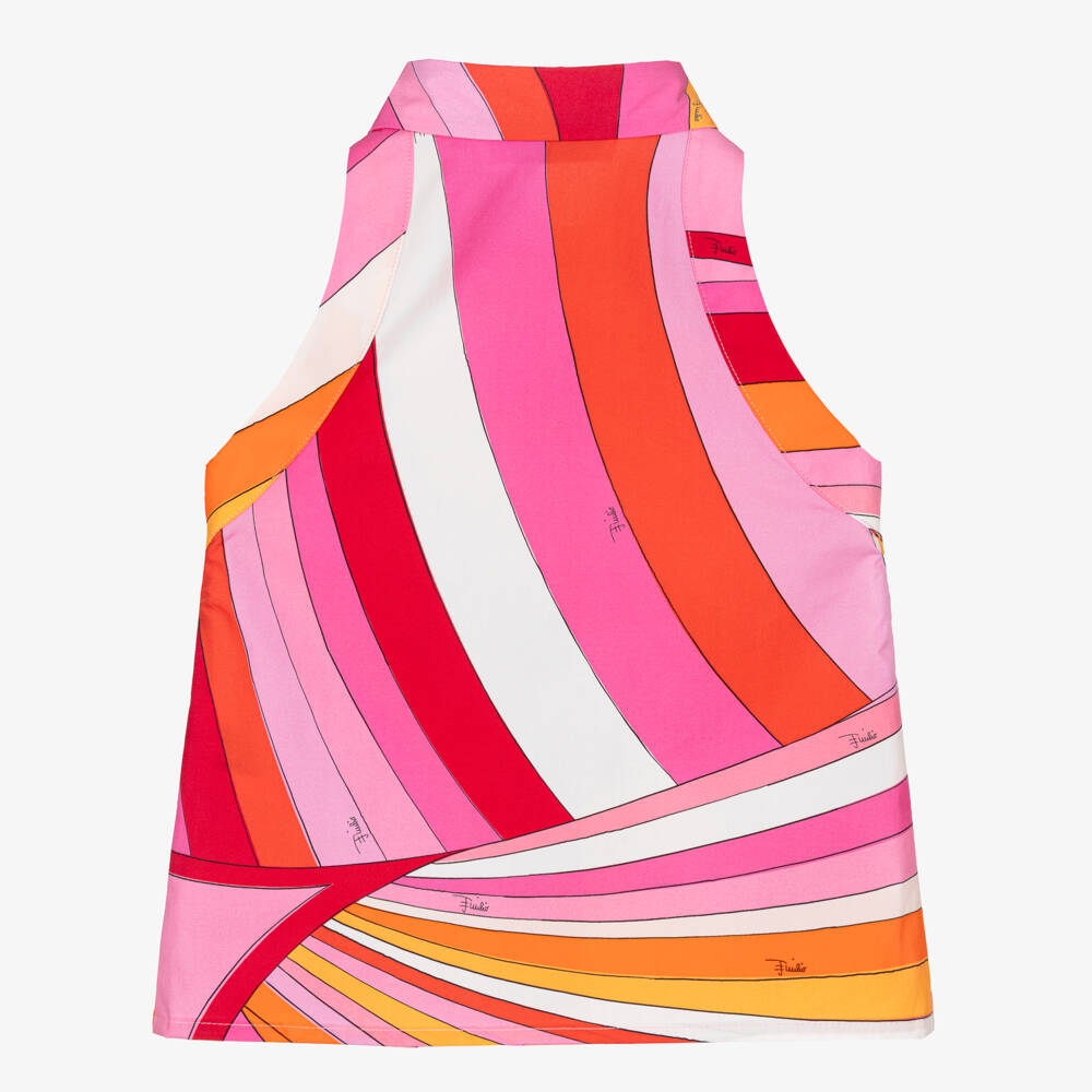 PUCCI-Girls Orange & Pink Iride Print Sleeveless Cotton Blouse | Childrensalon