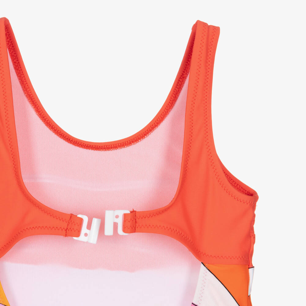 PUCCI-Girls Orange & Pink Iride Print Swimsuit | Childrensalon
