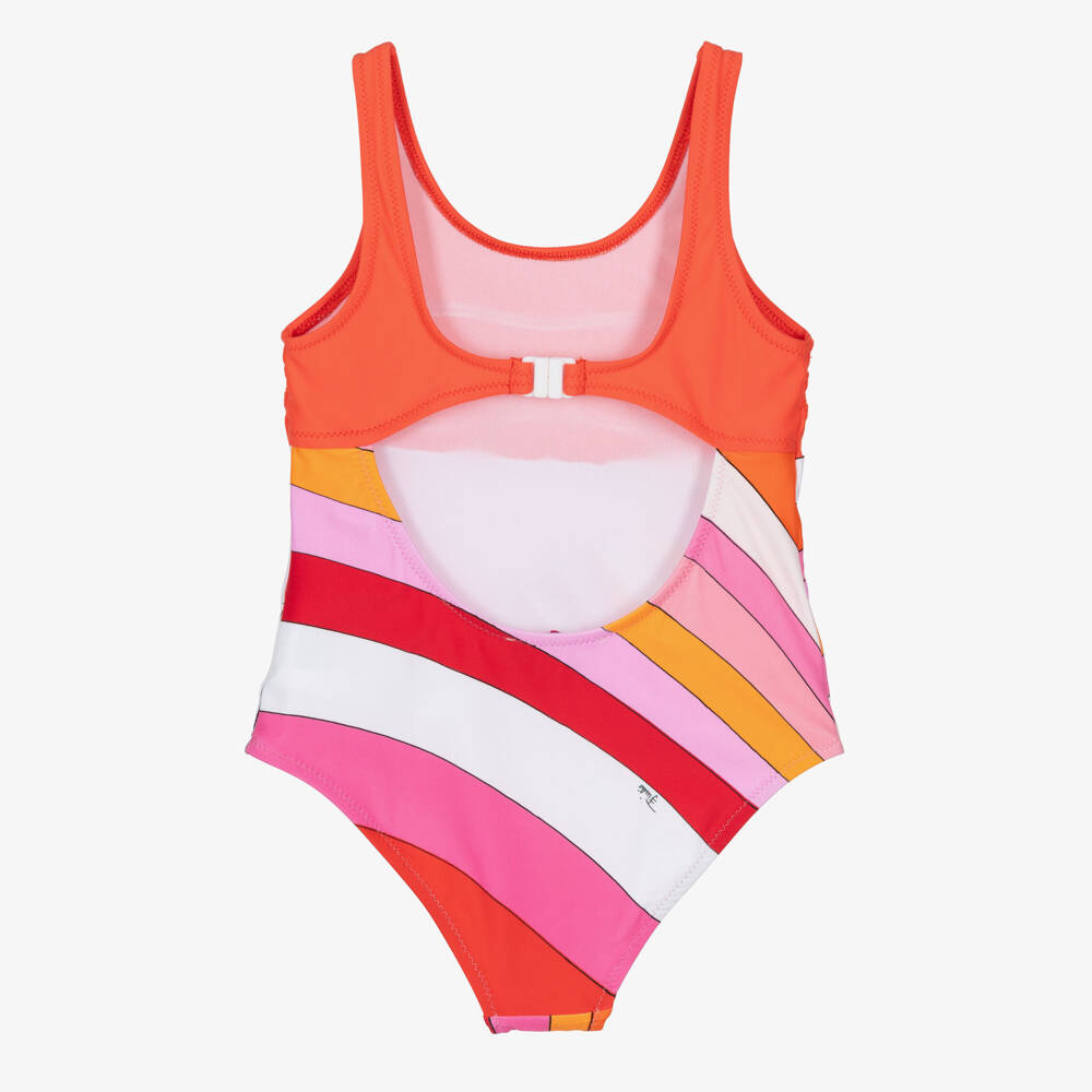 PUCCI-Girls Orange & Pink Iride Print Swimsuit | Childrensalon