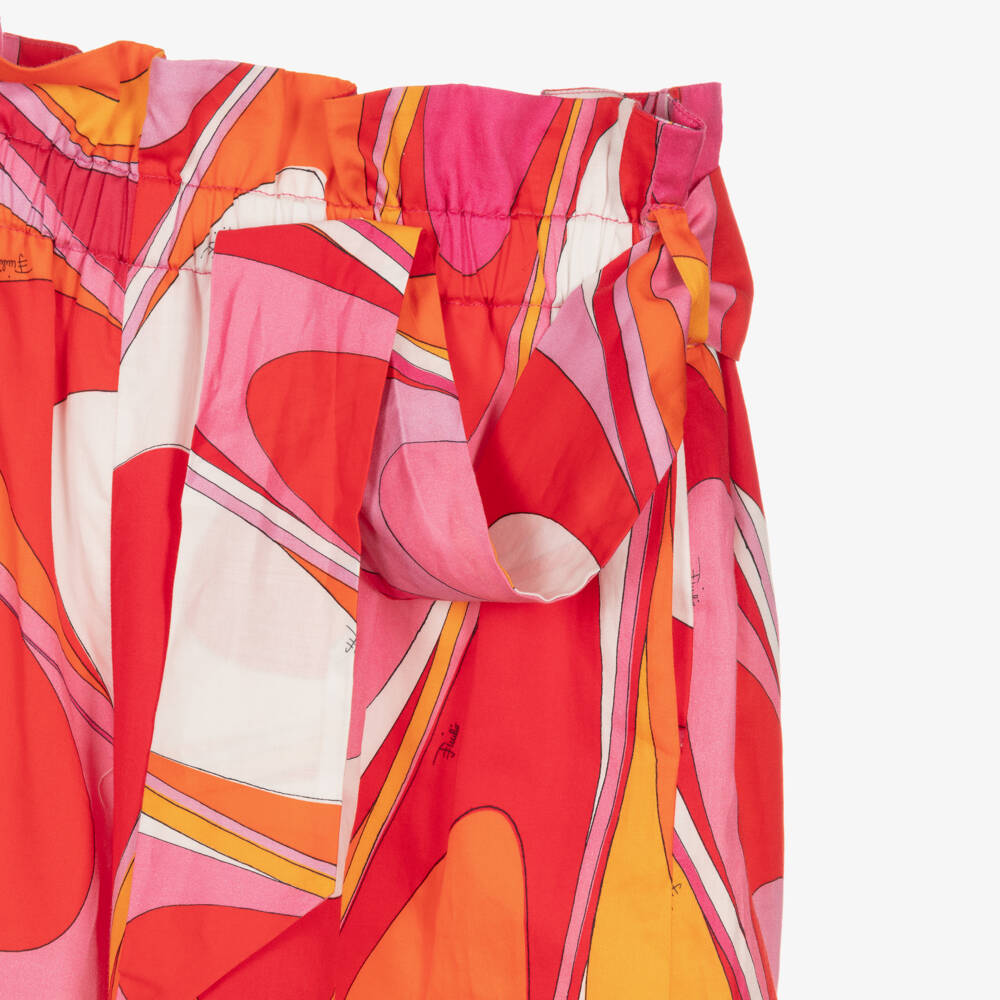 PUCCI-Girls Orange & Pink Onde Print Cotton Trousers | Childrensalon