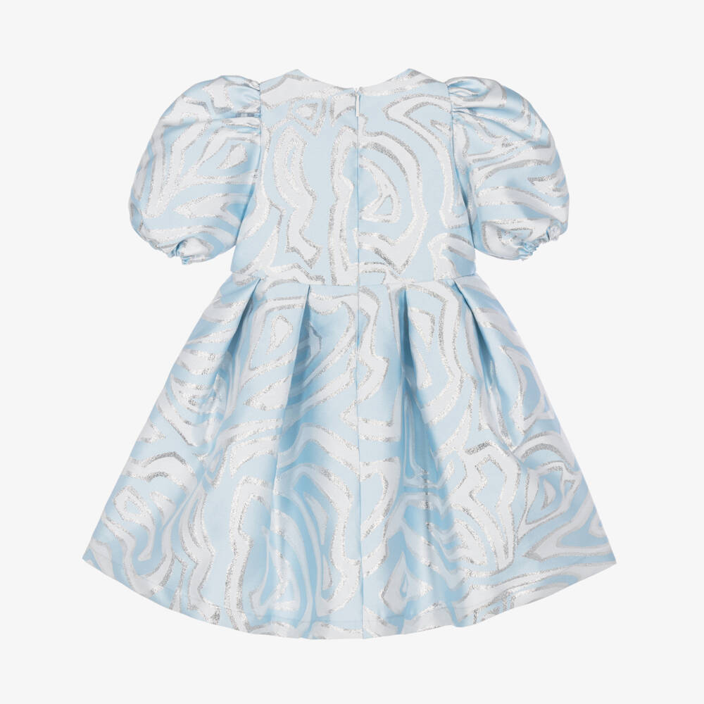 PUCCI-Girls Pale Blue & Silver Labirinto Print Dress | Childrensalon