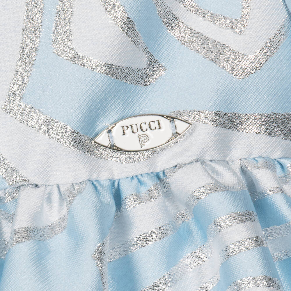 PUCCI-Girls Pale Blue & Silver Labirinto Print Dress | Childrensalon