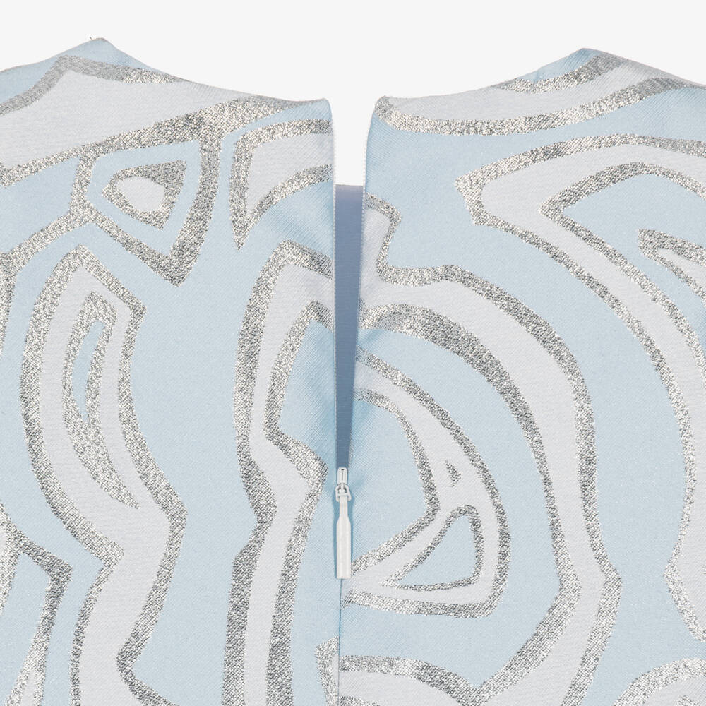 PUCCI-Girls Pale Blue & Silver Labirinto Print Dress | Childrensalon
