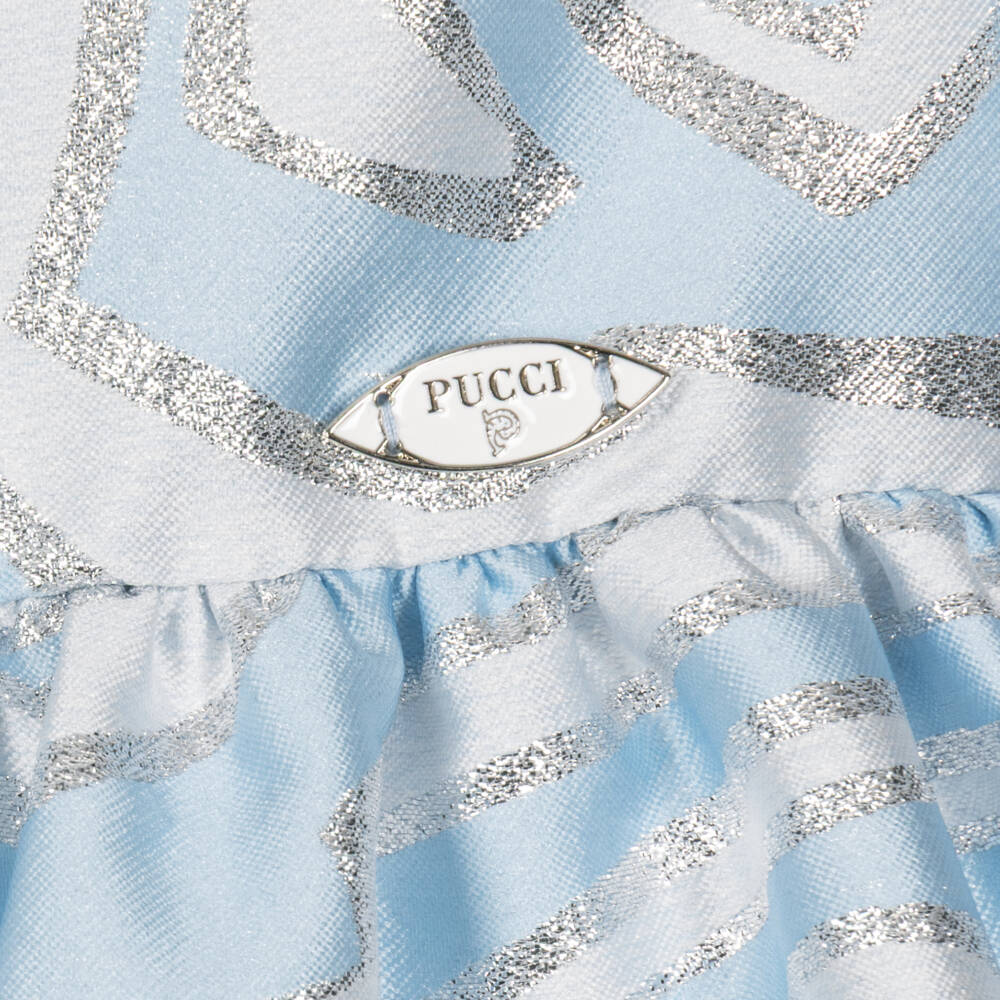 PUCCI-Girls Pale Blue & Silver Labirinto Print Dress | Childrensalon