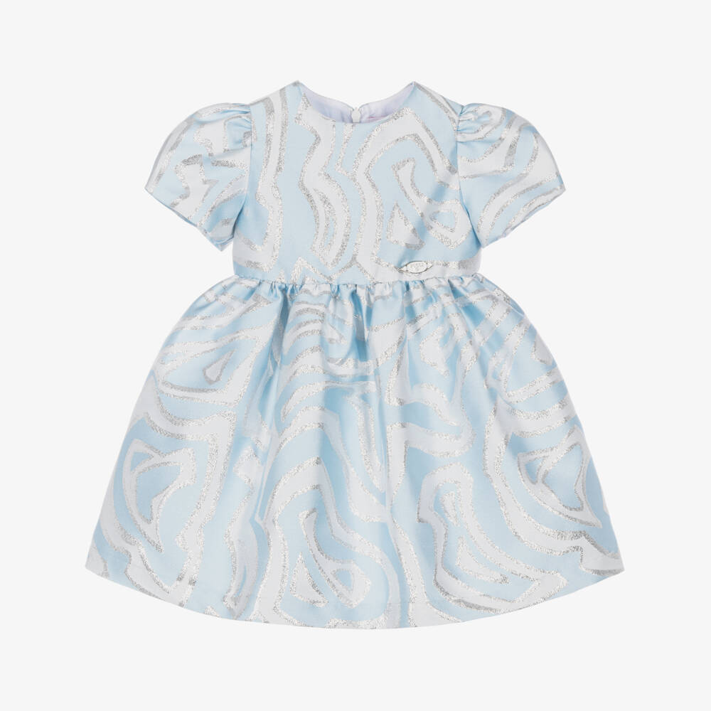 PUCCI-Girls Pale Blue & Silver Labirinto Print Dress | Childrensalon